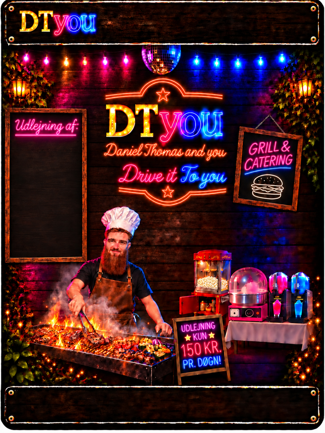 DTyou – Daniel Thomas and you. Festlys, grill og festmaskiner.